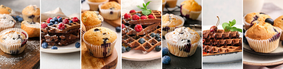 Collage of sugary desserts, closeup