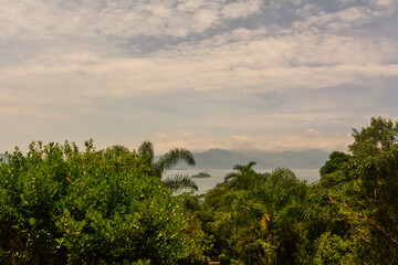 Fototapeta premium Sunset over the bay of Angra dos Reis town, State of Rio de Janeiro, Brazil. Taken with Nikon D7100 18-200 lens, at 22mm, 1/500 f 18.0 ISO 320. Date: Jan 02, 2019