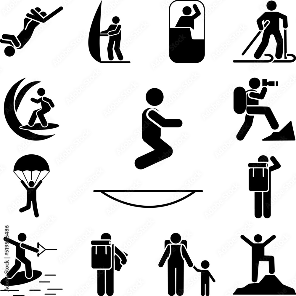 Poster man trampoline jump icon in a collection with other items