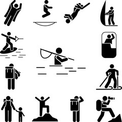Man adventure fishing river leisure icon in a collection with other items