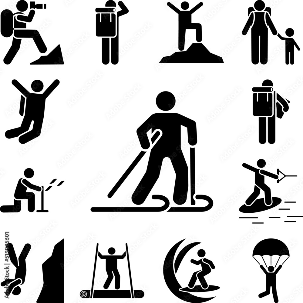 Poster man ski snow adventure icon in a collection with other items