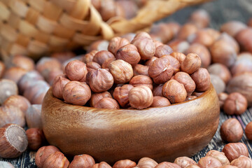 a pile of harvested hazelnuts on the table