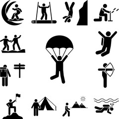 Man parachute skydiving travel icon in a collection with other items