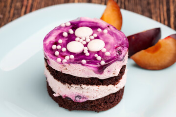 sweet purple layered cake with the taste of blueberries