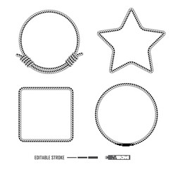 set of rope frame isolated or nautical rope vintage template or heart rope texture frame. eps vector
