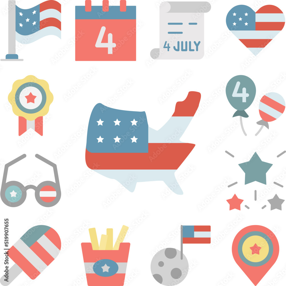 Poster map usa flag icon in a collection with other items