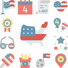 Map USA flag icon in a collection with other items