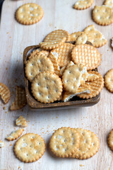 round wheat cookies with salt on the table