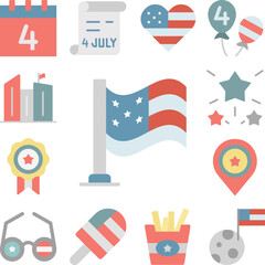 Flag USA icon in a collection with other items