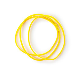 Yellow rubber bands on white background