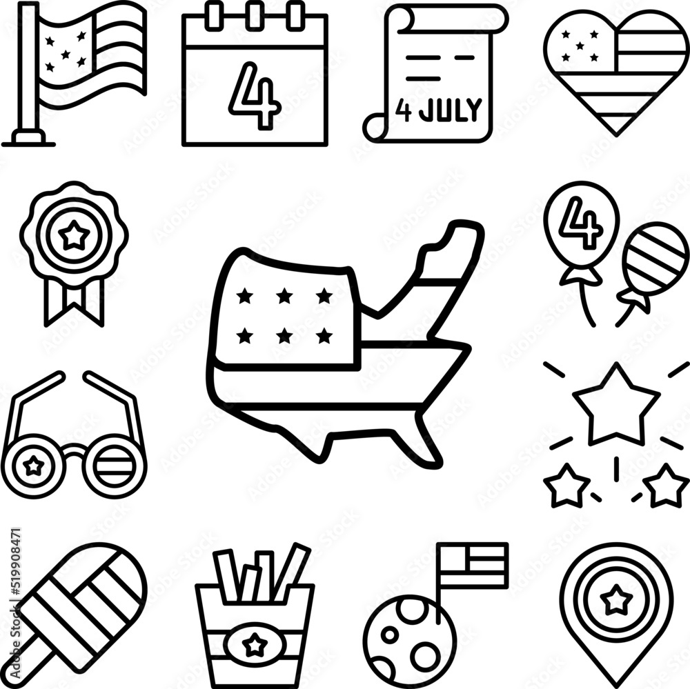 Poster map usa flag icon in a collection with other items
