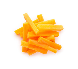 Heap of chopped carrots on white background