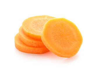 Fototapeta na wymiar Slices of carrot on white background