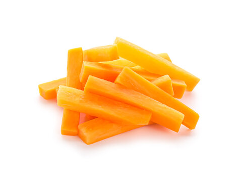 Heap of chopped carrots on white background