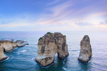 Beautiful view of the Pigeon Rocks on the promenade in the center of Beirut, Lebanon