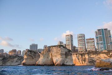 Beautiful view of the Pigeon Rocks on the promenade in the center of Beirut, Lebanon
