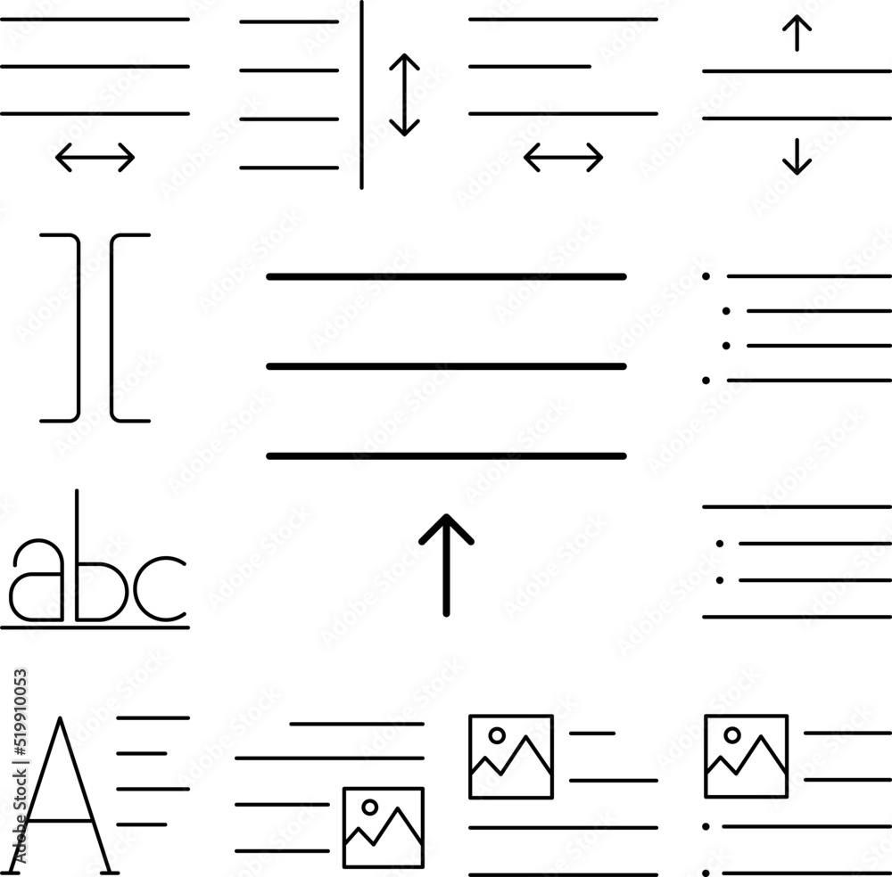 Poster format, text icon in a collection with other items