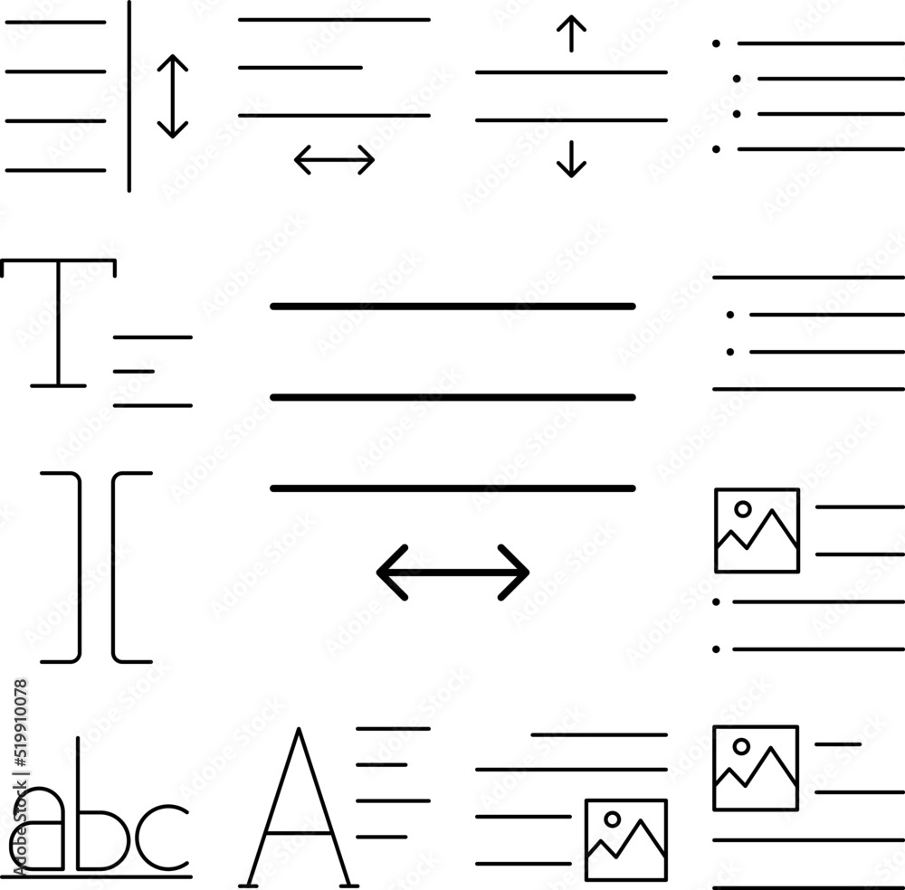 Poster format, text icon in a collection with other items