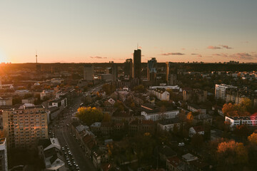 Beautiful Vilnius city panorama in autumn with orange and yellow foliage. Fall city scenery in Vilnius, Lithuania