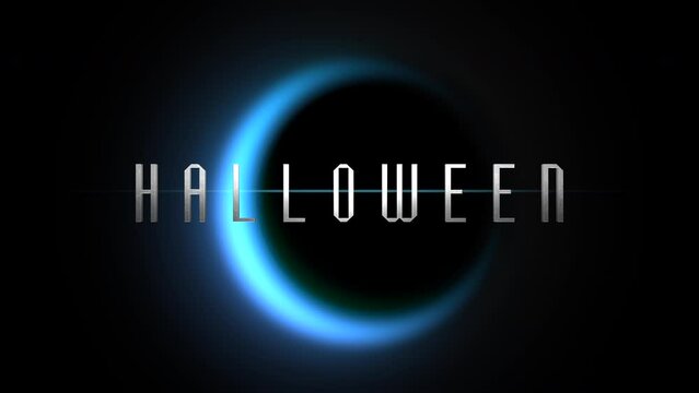 Halloween with blue moon in dark galaxy, motion holidays, horror and Halloween style background