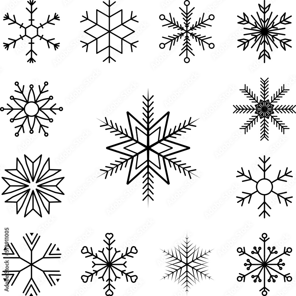 Poster snowflake icon in a collection with other items
