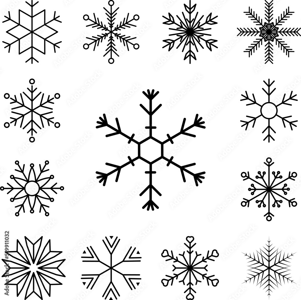 Poster snowflake icon in a collection with other items