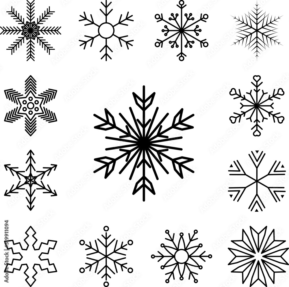 Poster snowflake icon in a collection with other items