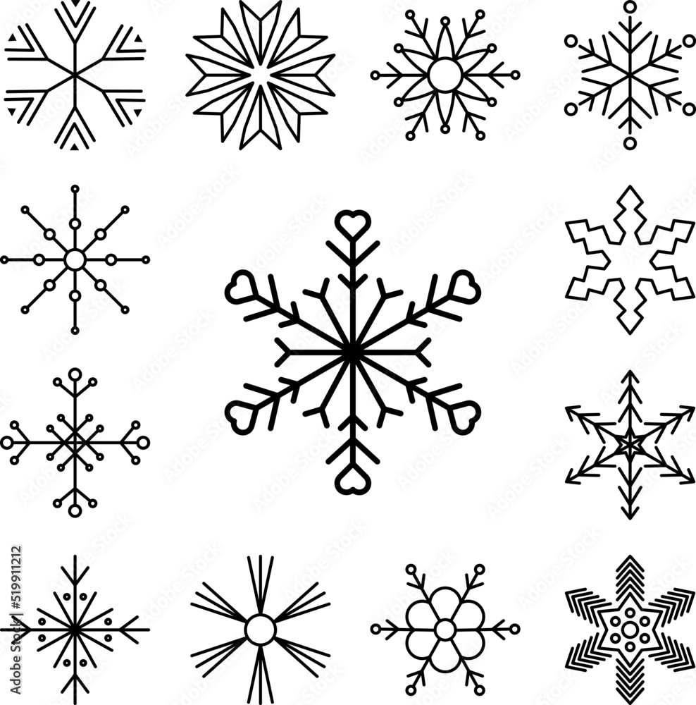 Poster snowflake icon in a collection with other items