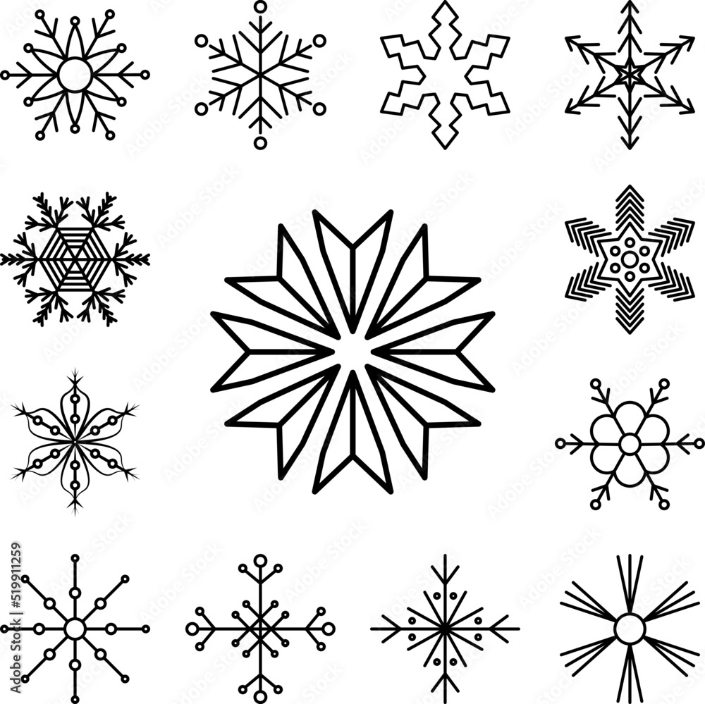 Poster snowflake icon in a collection with other items
