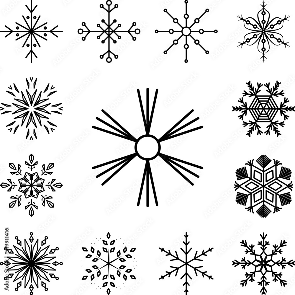 Poster snowflake icon in a collection with other items