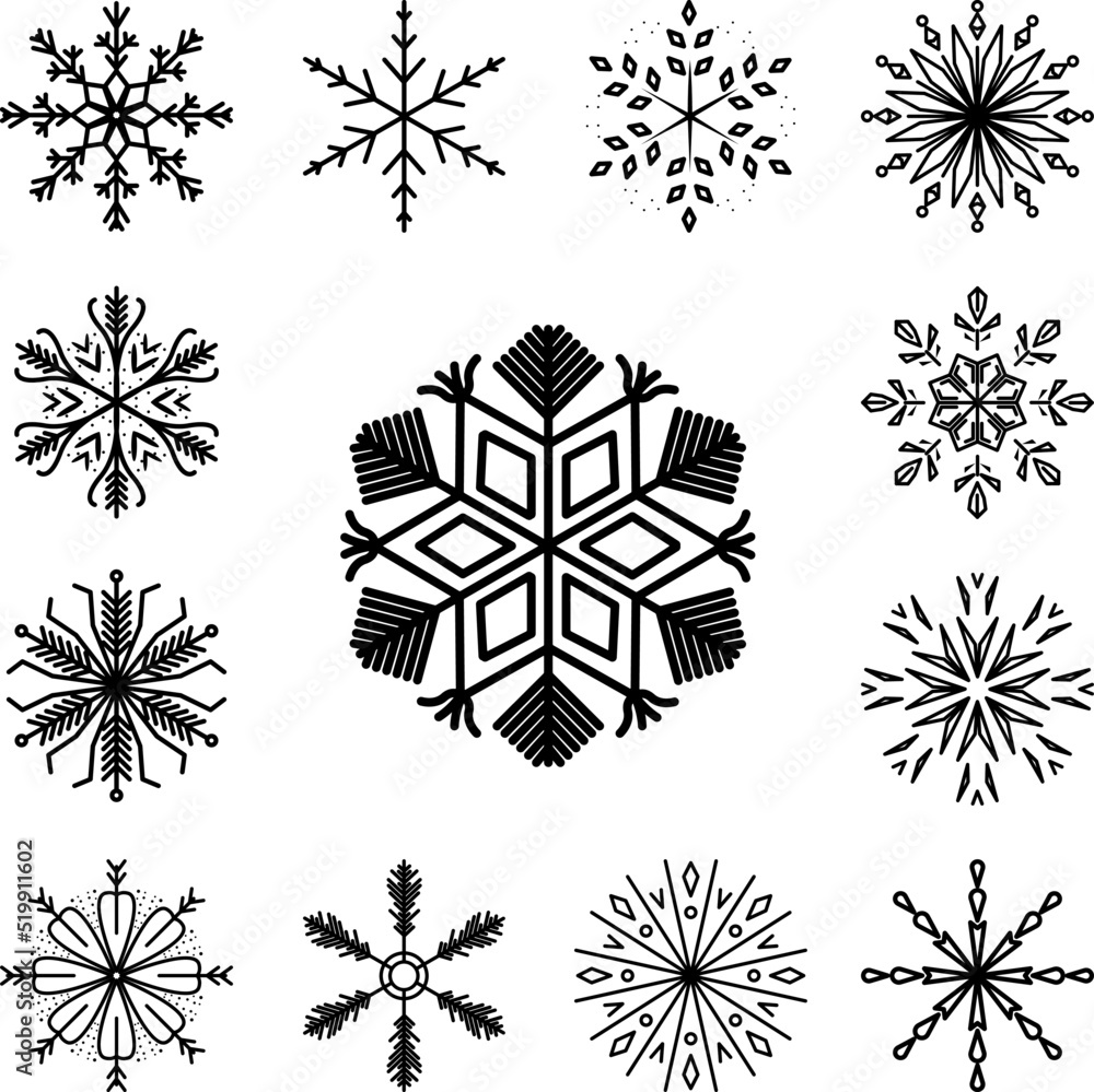 Poster snowflake icon in a collection with other items