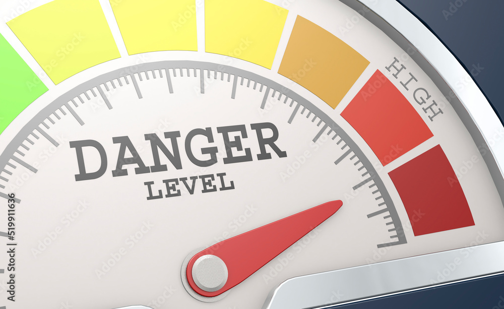 Poster danger level measuring scale with color indicator