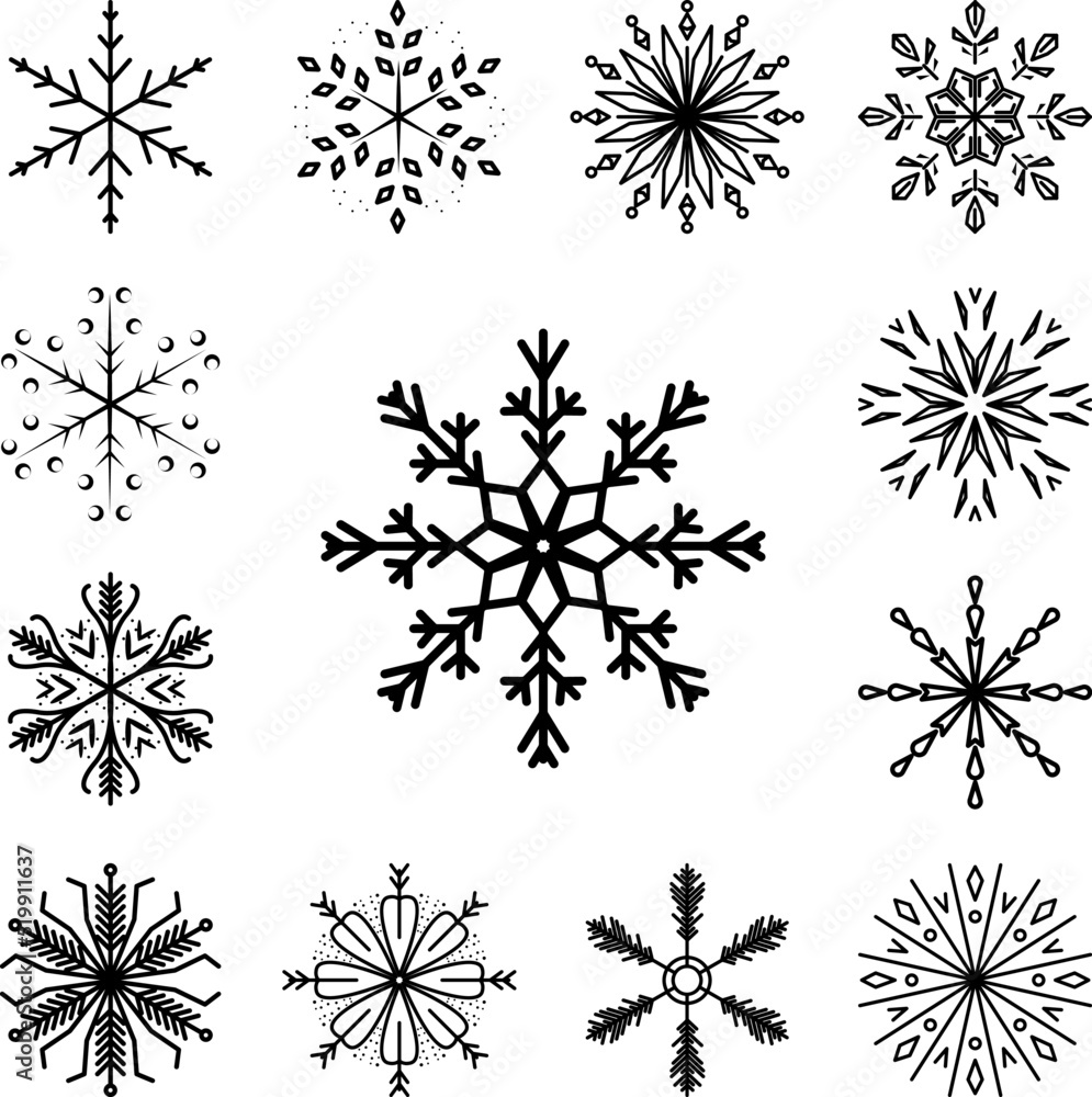 Poster snowflake icon in a collection with other items