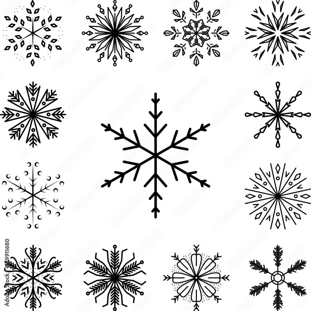 Poster snowflake icon in a collection with other items