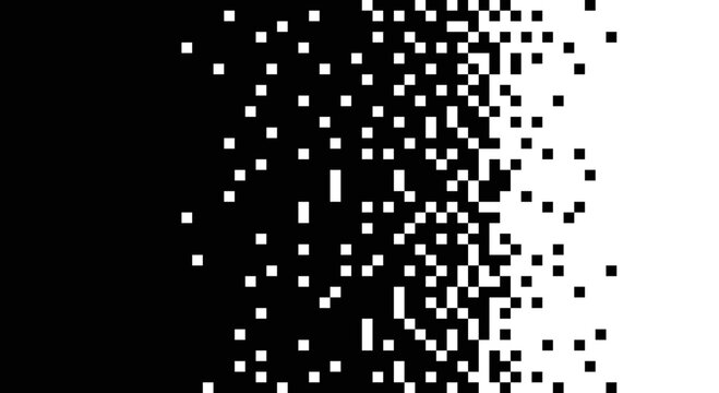 Disintegration pixel effect vector illustration. Dissolved filled square pattern background.