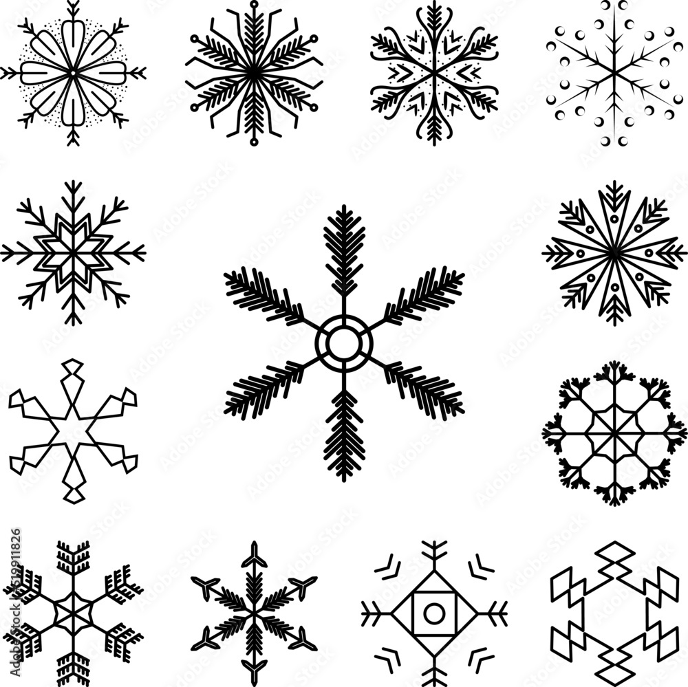 Poster snowflake icon in a collection with other items