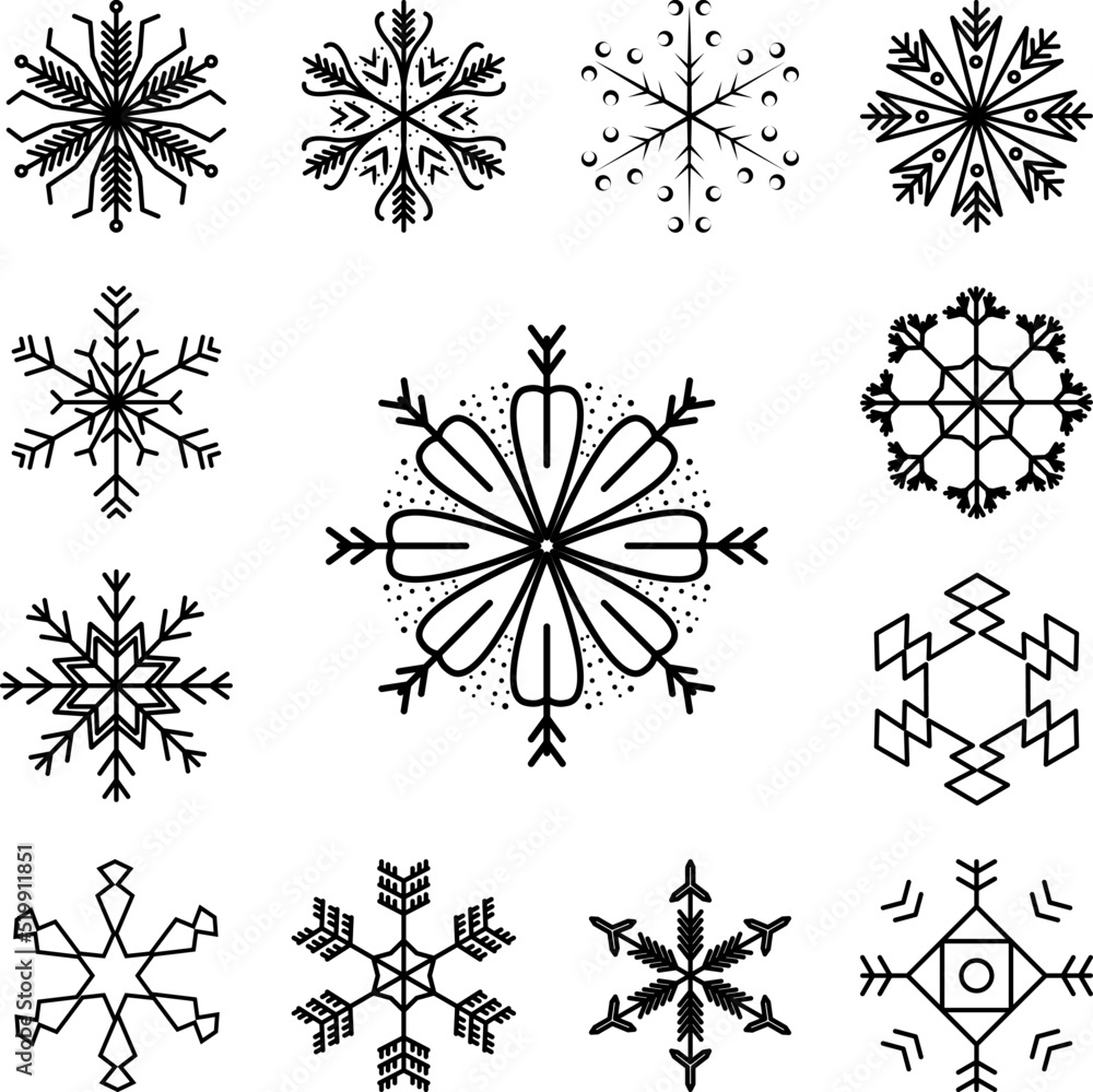 Poster snowflake icon in a collection with other items