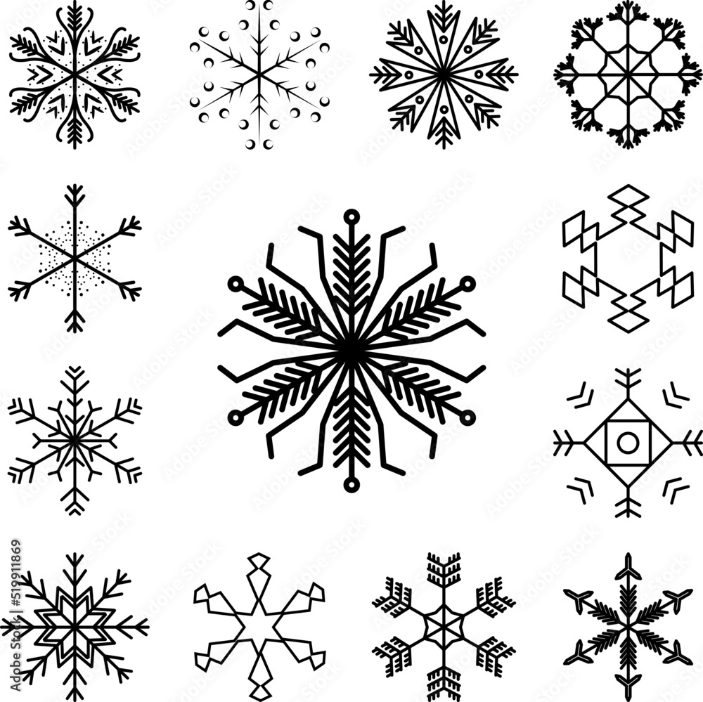 Poster snowflake icon in a collection with other items