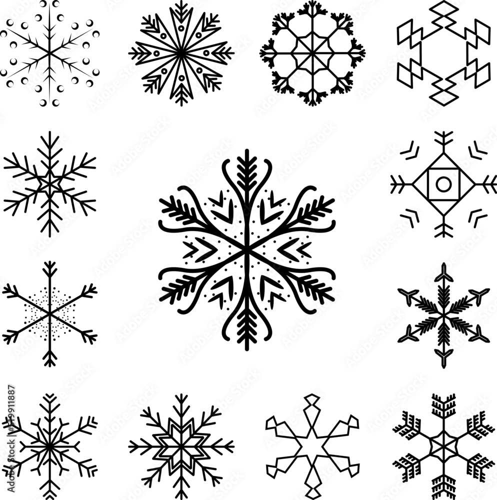 Poster snowflake icon in a collection with other items