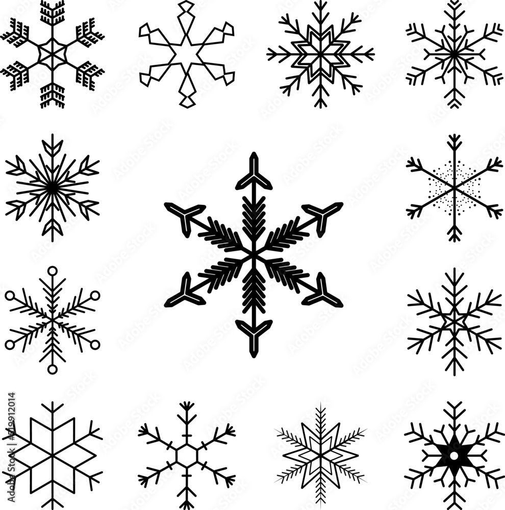 Poster snowflake icon in a collection with other items