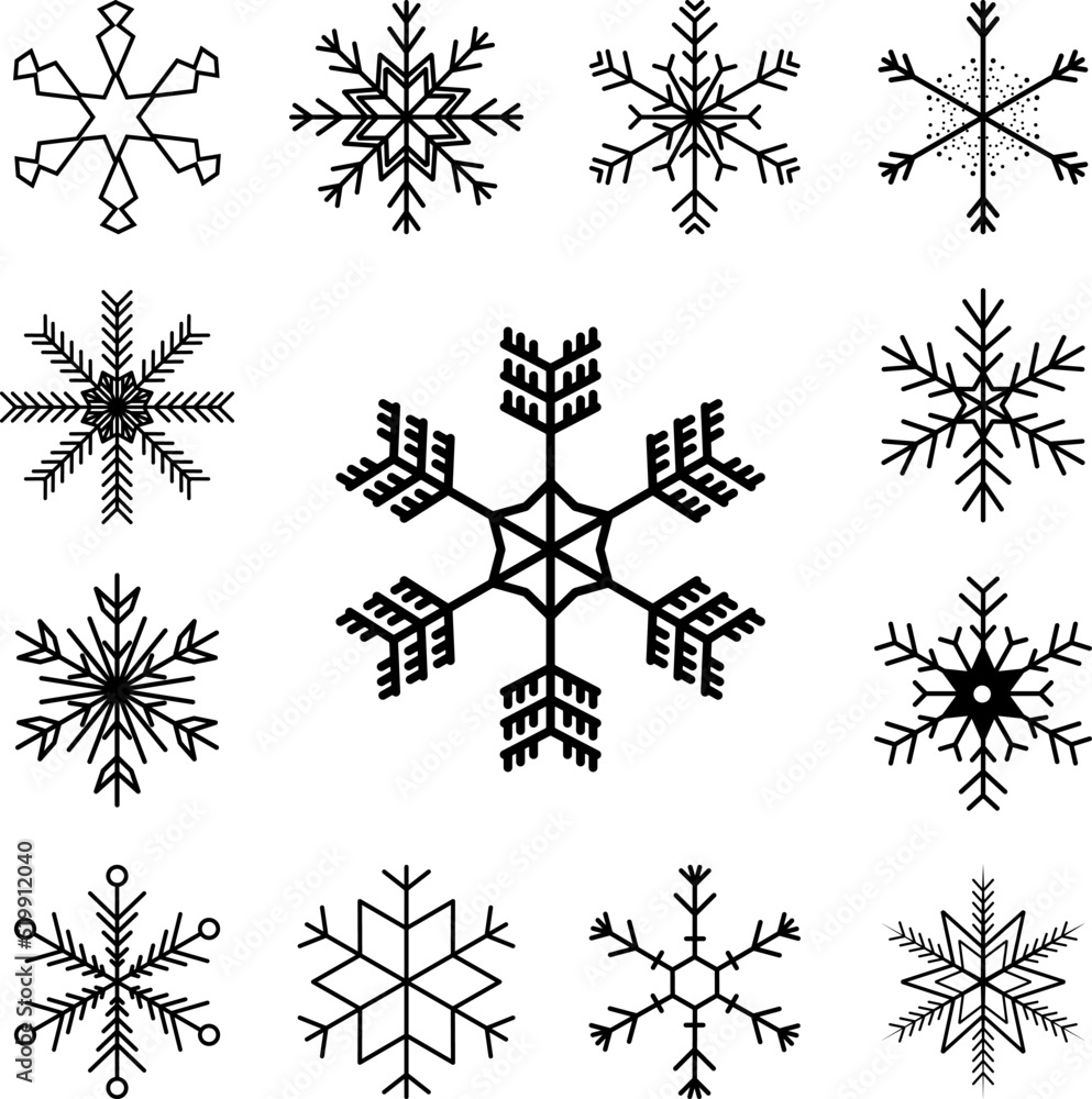 Poster snowflake icon in a collection with other items