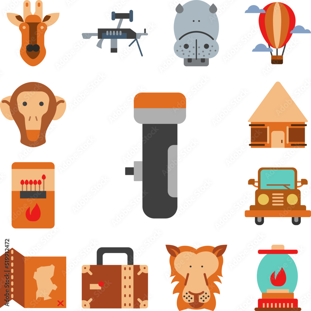 Poster flashlight, torch icon in a collection with other items