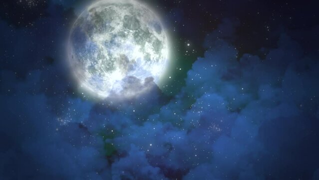 White big moon and mystical blue cloud, motion holidays, horror and Halloween style background