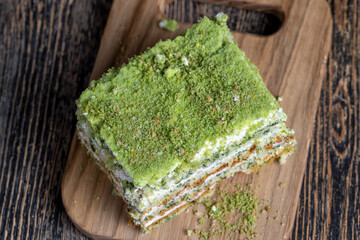 fresh and sweet green cake with sliced green kiwi fruit