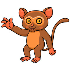 Cute little tarsier cartoon waving hand