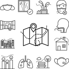 air pollution, location icon in a collection with other items