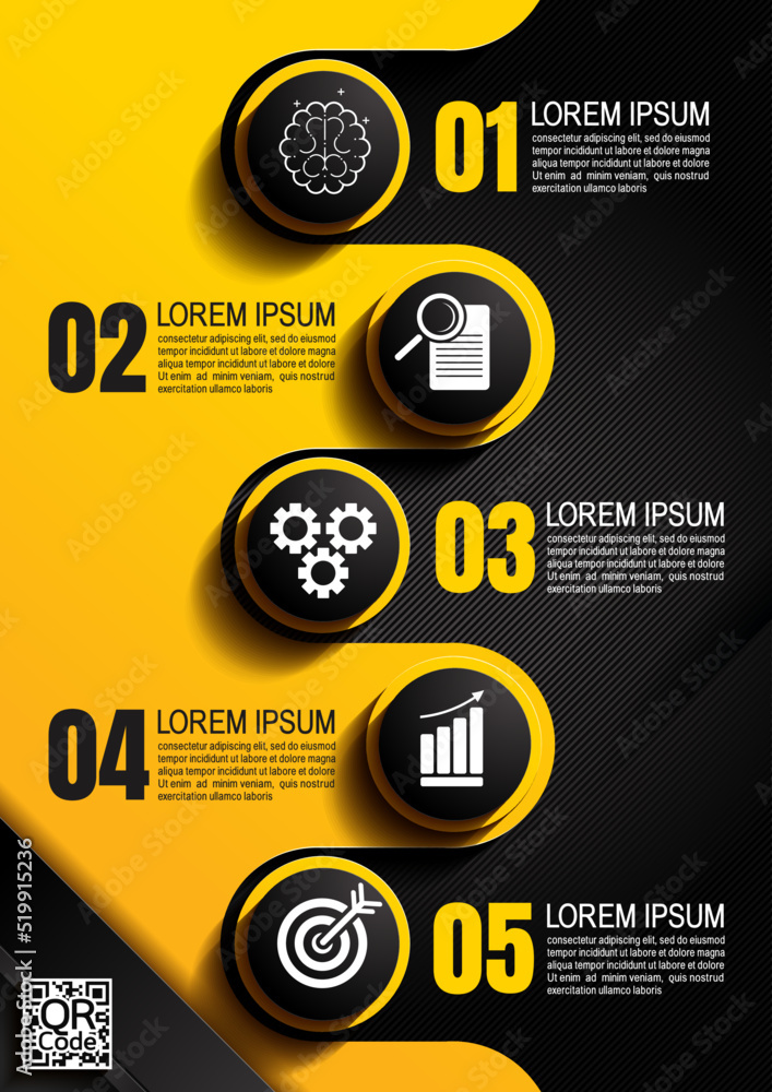 Wall mural infographics design, circle 5 process chart diagram template for presentation workflow, abstract tim