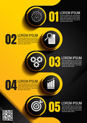 Fototapeta na wymiar infographics design, circle 5 process chart diagram template for presentation workflow, abstract timeline elements, flow chart business yellow and black color layout concept