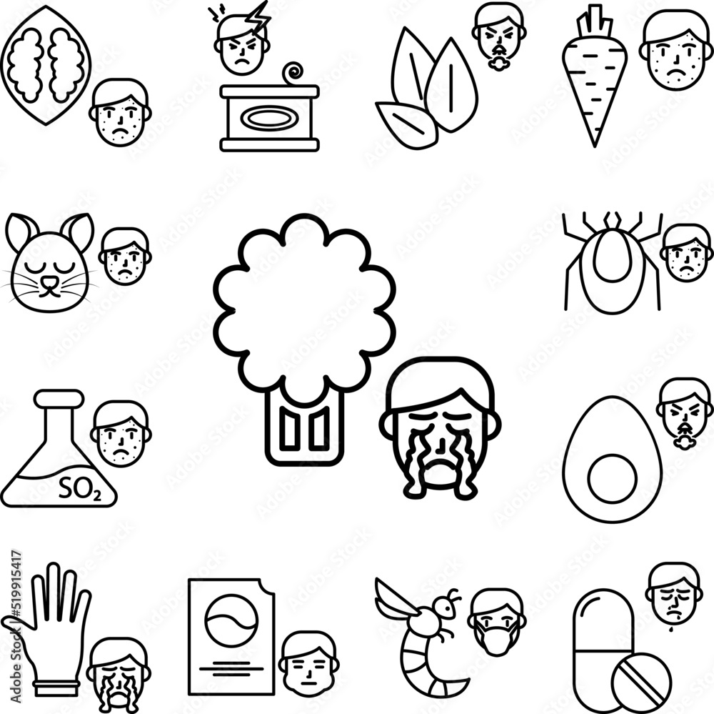 Poster celery, allergic icon in a collection with other items