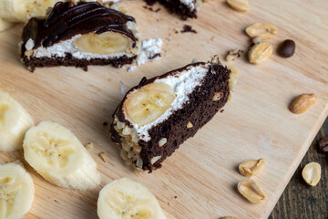 chocolate-drenched banana cake with cheese cream